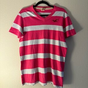 Y2K Hollister Pink and Cream Striped Tee